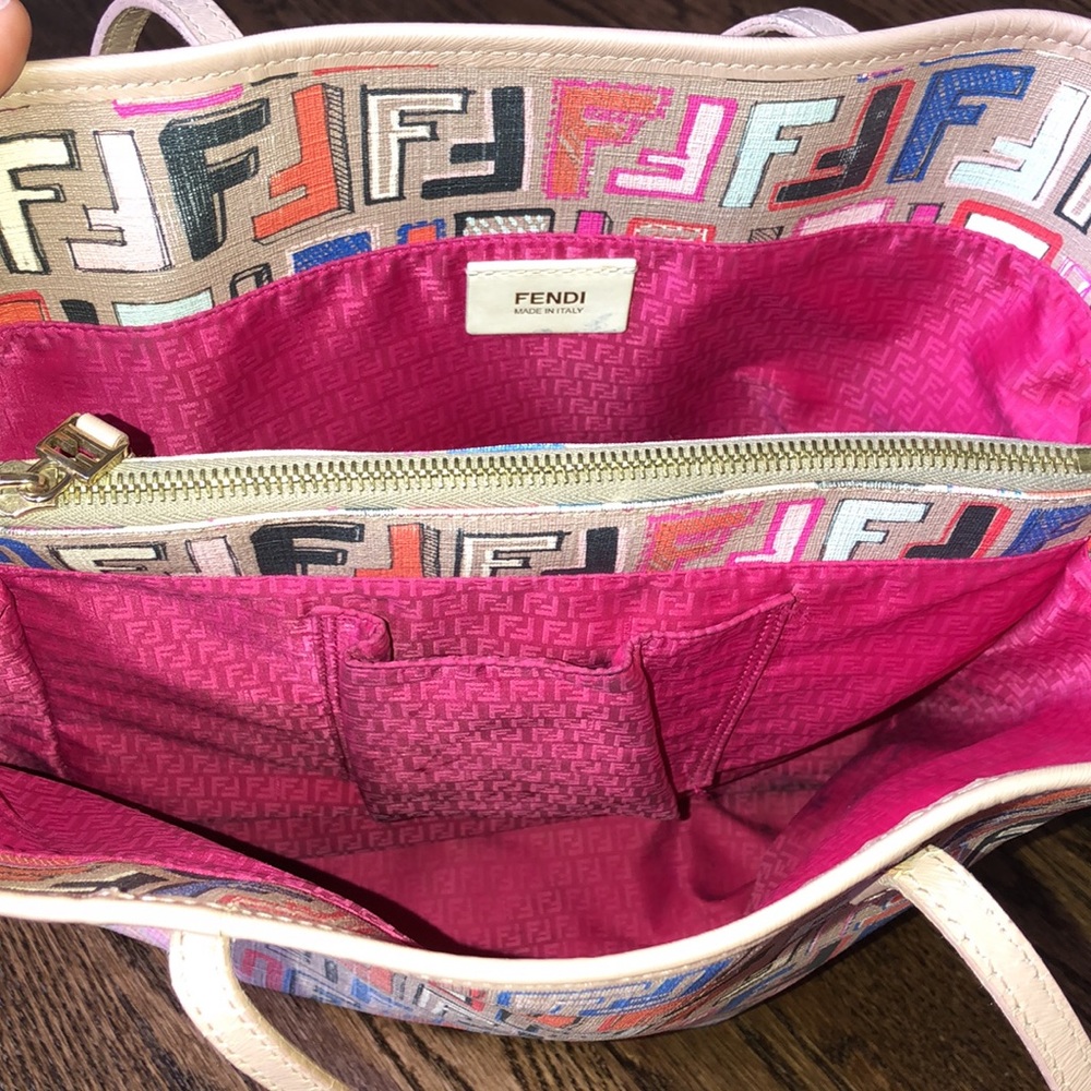 Fendi Multicolor FF Logo Tote - Beige, Pink, Blue, Black, Orange - Picture 6 of 13
